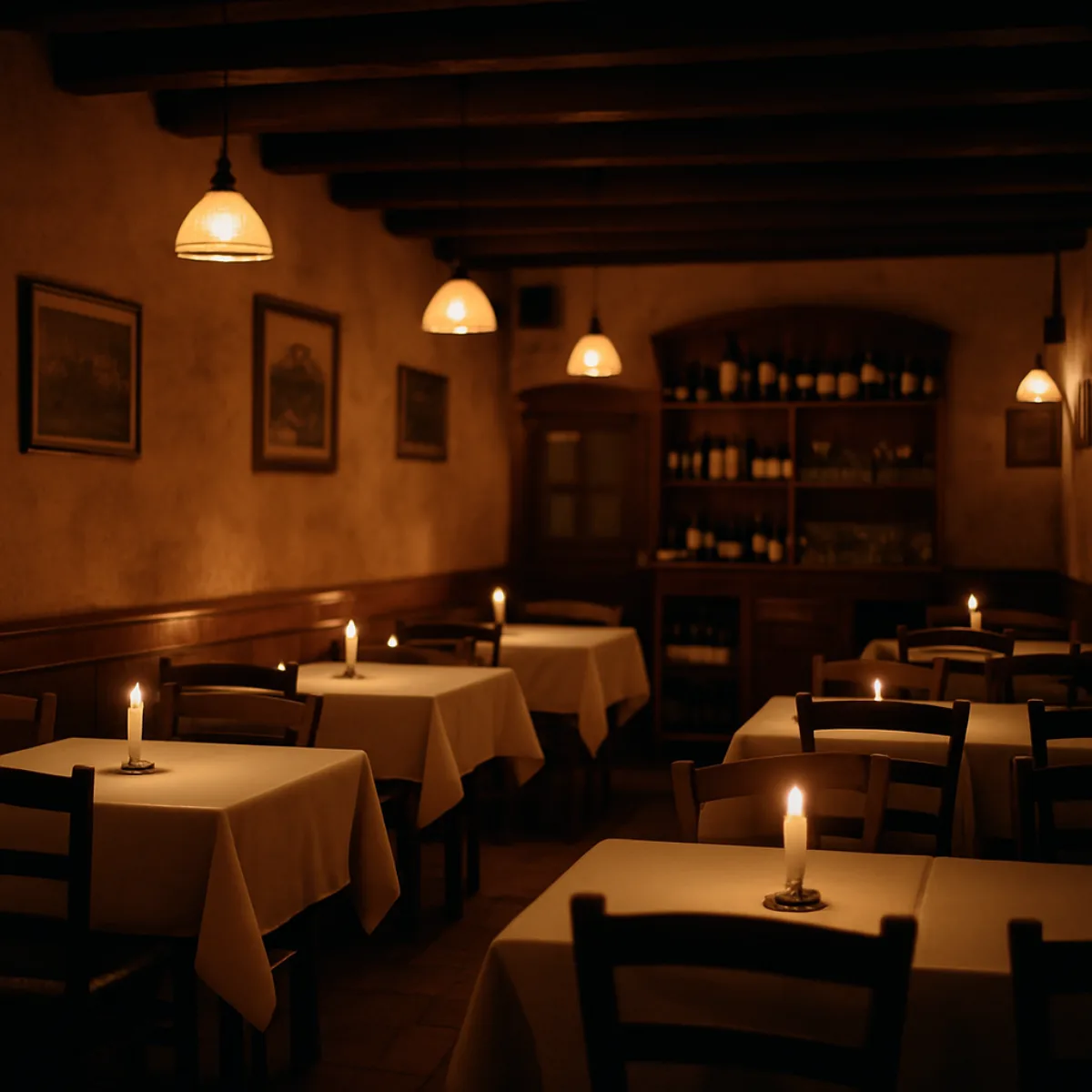 Gastraum einer Trattoria am Abend